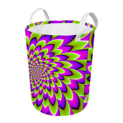 Green Expansion Moving Optical Illusion Round Laundry Basket