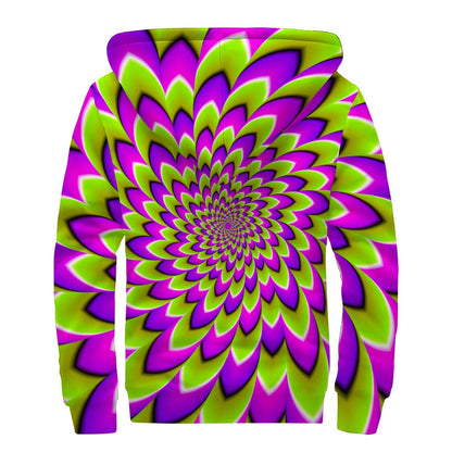 Green Expansion Moving Optical Illusion Sherpa Lined Zip Up Hoodie