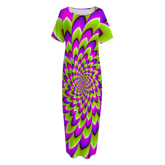 Green Expansion Moving Optical Illusion Short Sleeve Long Nightdress