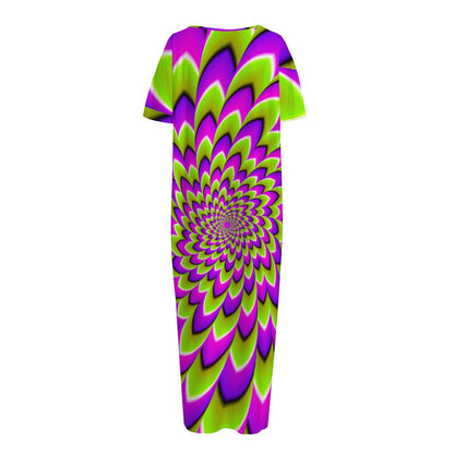 Green Expansion Moving Optical Illusion Short Sleeve Long Nightdress