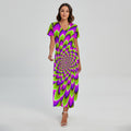 Green Expansion Moving Optical Illusion Short Sleeve Maxi Dress