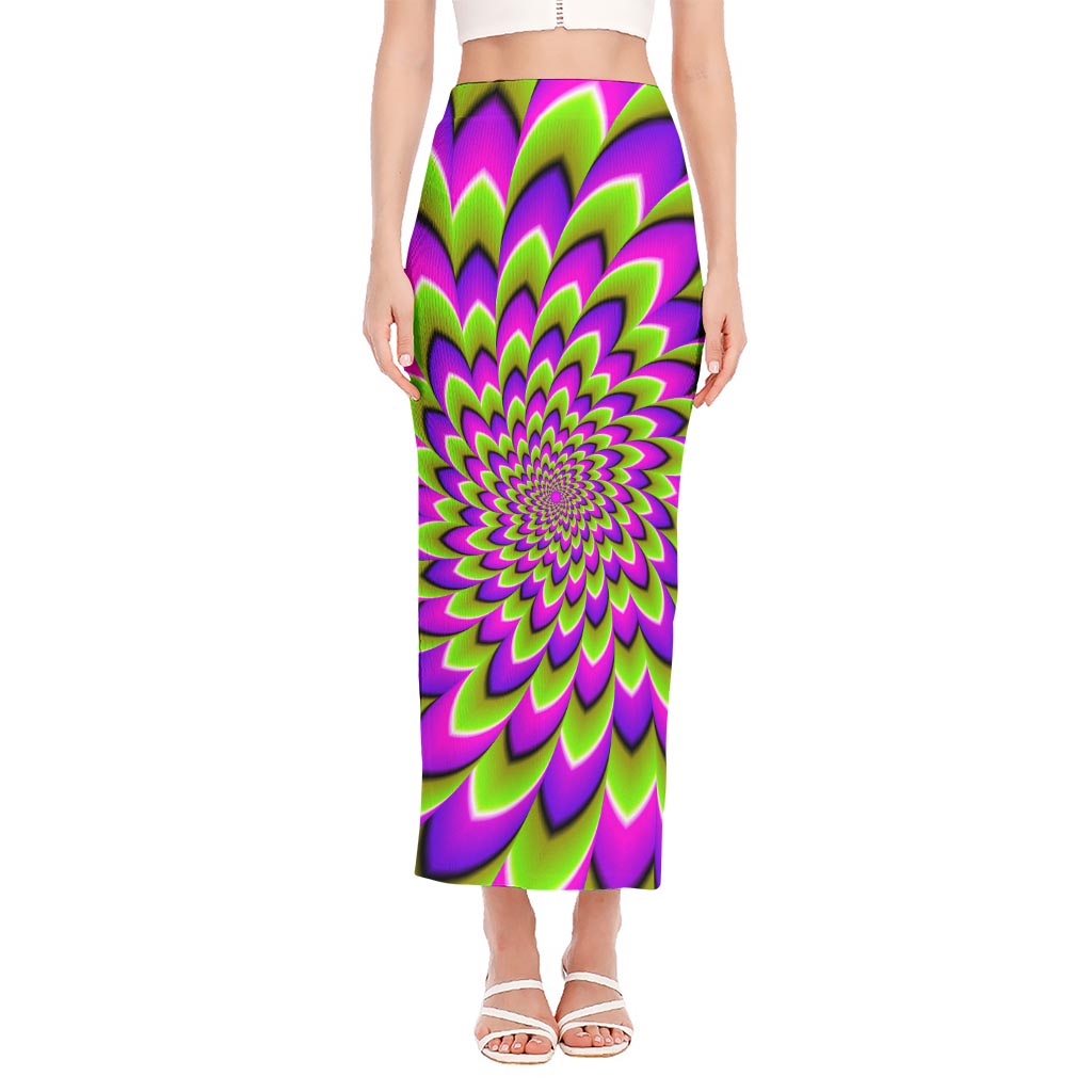 Green Expansion Moving Optical Illusion Side Slit Maxi Skirt