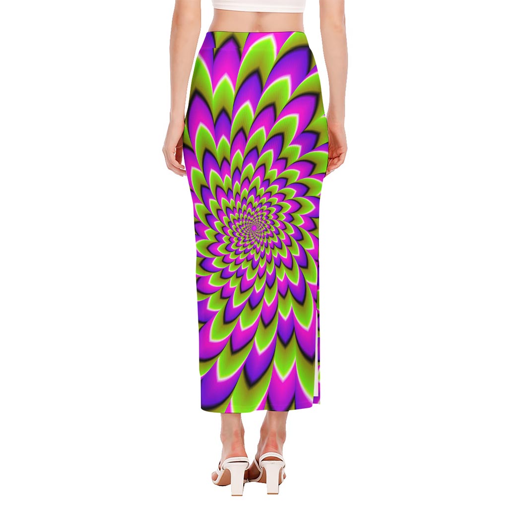 Green Expansion Moving Optical Illusion Side Slit Maxi Skirt