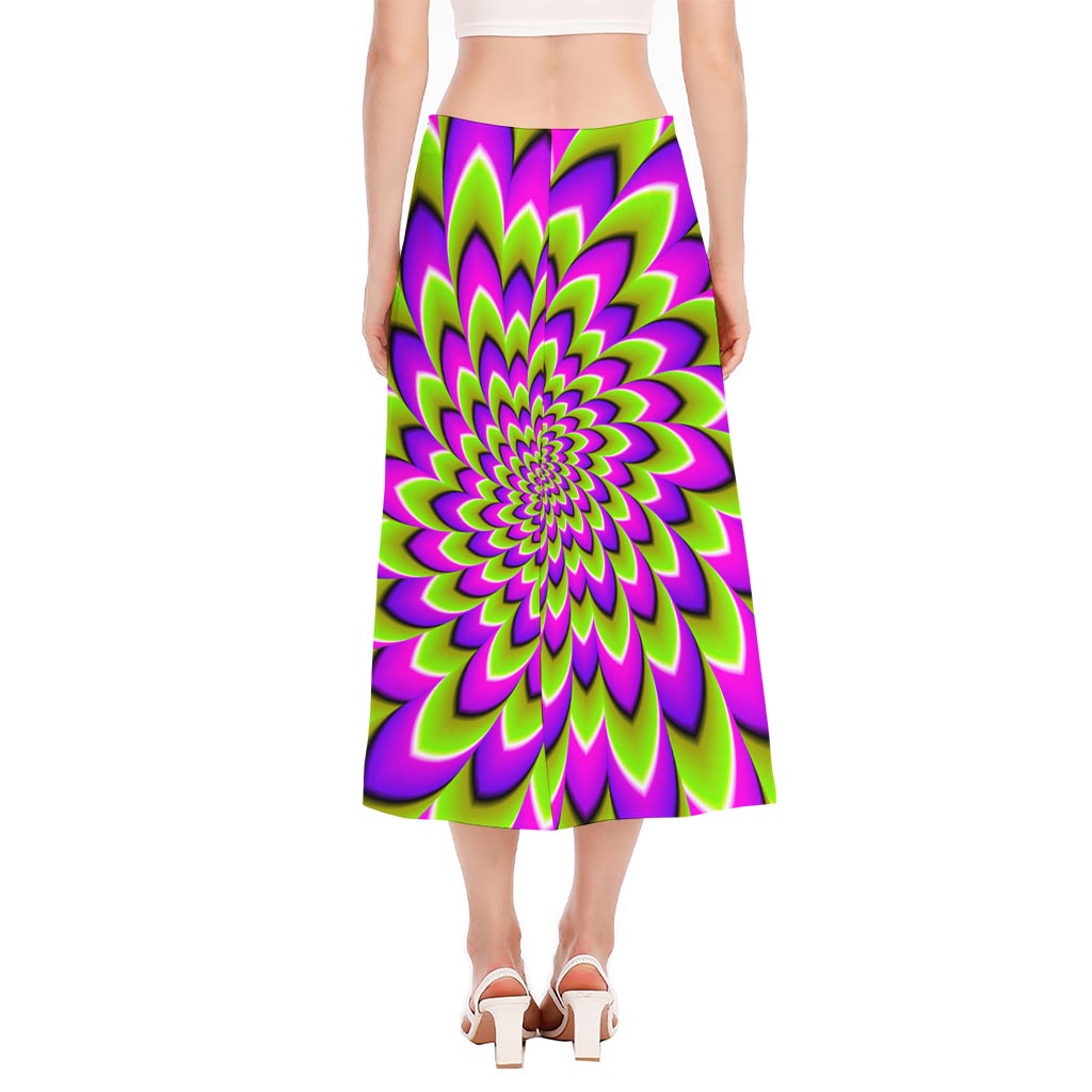Green Expansion Moving Optical Illusion Side Slit Midi Skirt