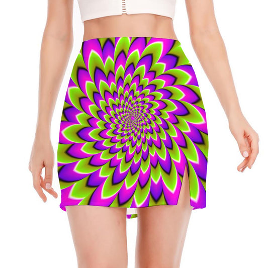 Green Expansion Moving Optical Illusion Side Slit Mini Skirt
