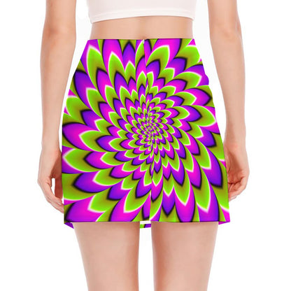 Green Expansion Moving Optical Illusion Side Slit Mini Skirt