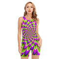 Green Expansion Moving Optical Illusion Sleeveless One Piece Swimsuit