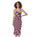 Green Expansion Moving Optical Illusion Slim Fit Midi Cami Dress