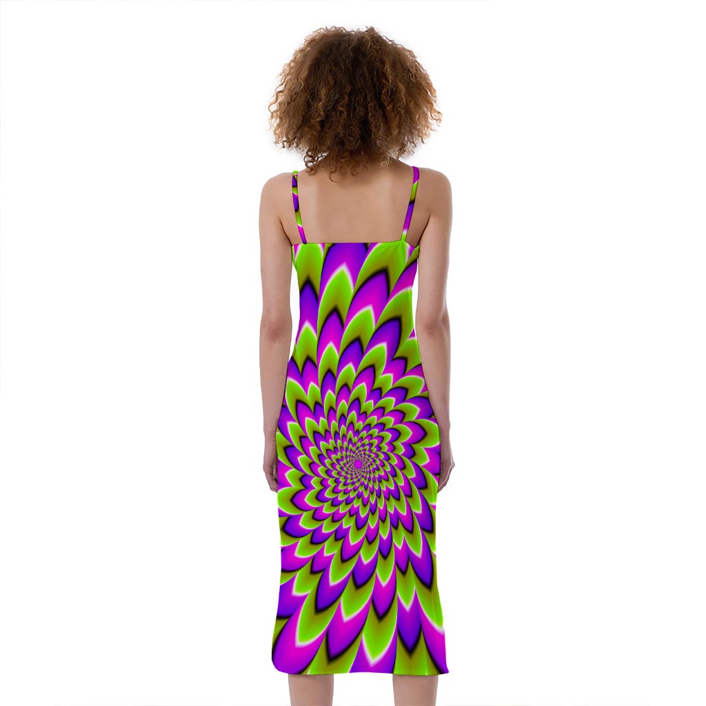 Green Expansion Moving Optical Illusion Slim Fit Midi Cami Dress