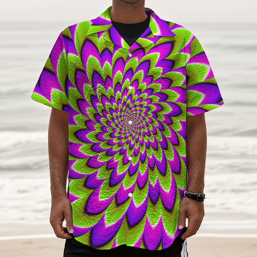 Green Expansion Moving Optical Illusion Textured Short Sleeve Shirt