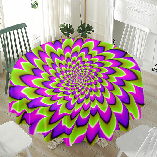 Green Expansion Moving Optical Illusion Waterproof Round Tablecloth