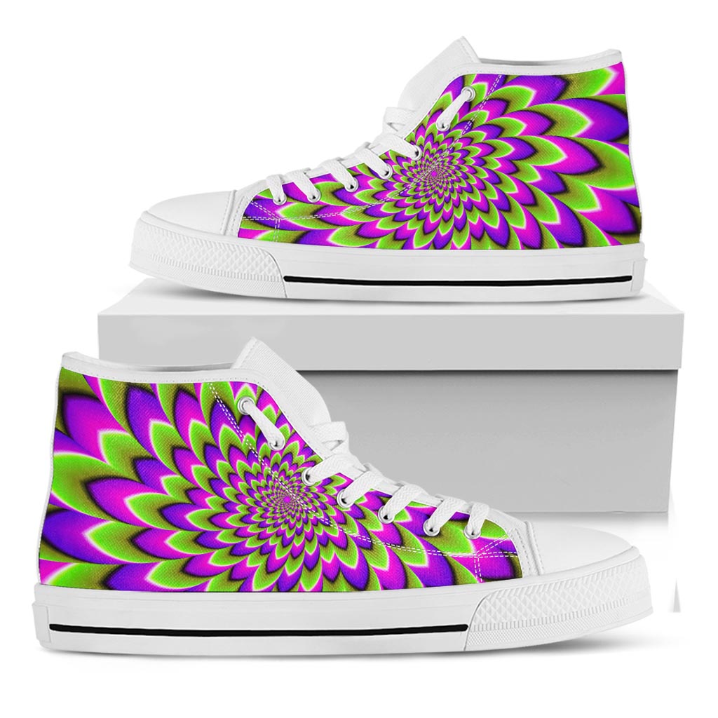 Green Expansion Moving Optical Illusion White High Top Sneakers
