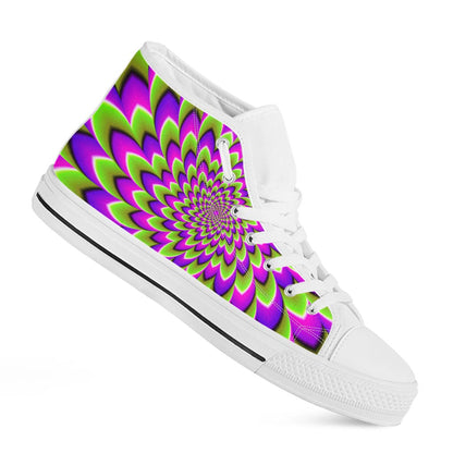 Green Expansion Moving Optical Illusion White High Top Sneakers