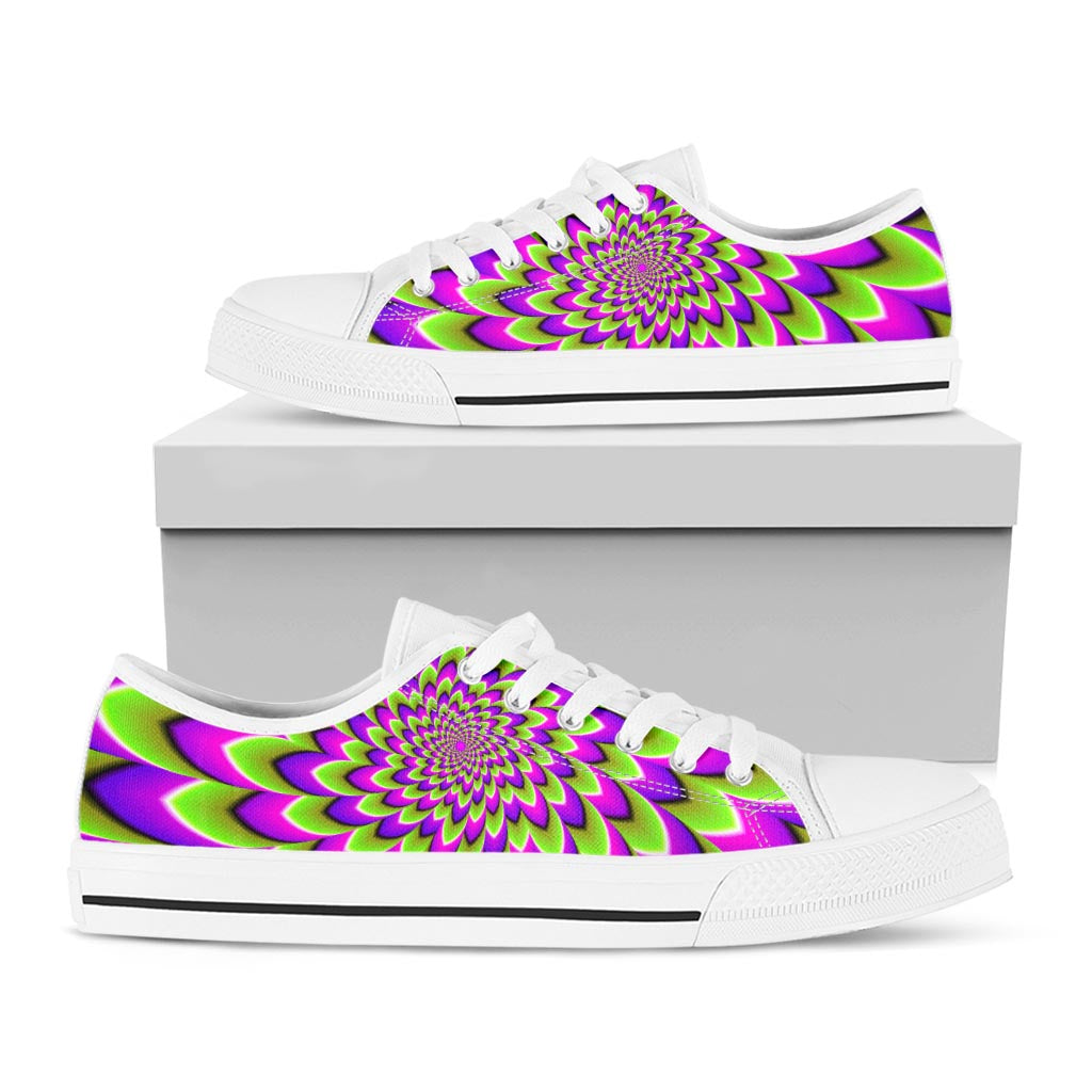 Green Expansion Moving Optical Illusion White Low Top Sneakers