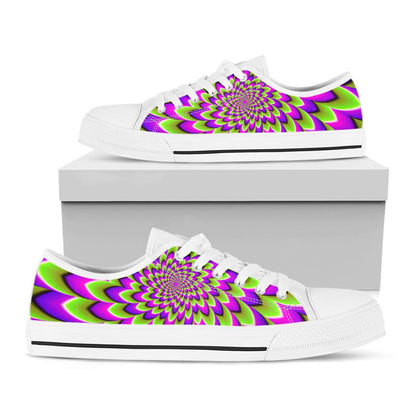 Green Expansion Moving Optical Illusion White Low Top Sneakers
