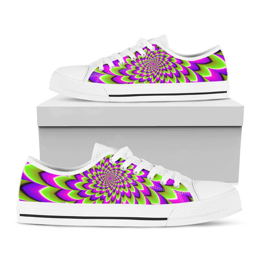 Green Expansion Moving Optical Illusion White Low Top Sneakers
