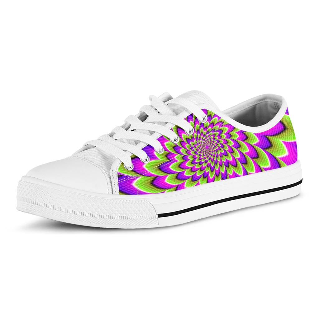 Green Expansion Moving Optical Illusion White Low Top Sneakers