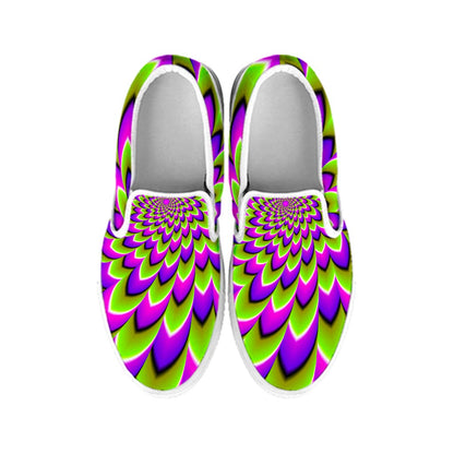Green Expansion Moving Optical Illusion White Slip On Sneakers