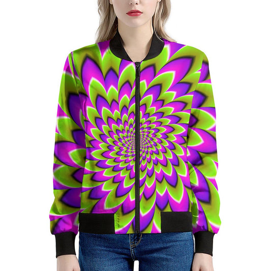 Green Expansion Moving Optical Illusion Women's Bomber Jacket