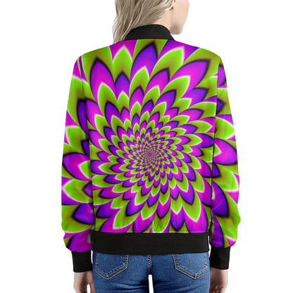 Green Expansion Moving Optical Illusion Women's Bomber Jacket
