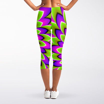 Green Expansion Moving Optical Illusion Women's Capri Leggings