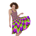 Green Expansion Moving Optical Illusion Sleeveless Knee Length Dress
