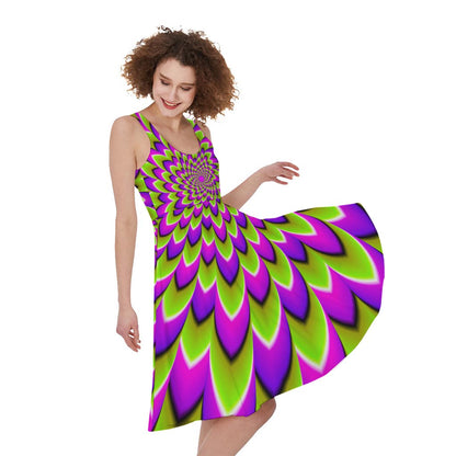 Green Expansion Moving Optical Illusion Women's Sleeveless Dress