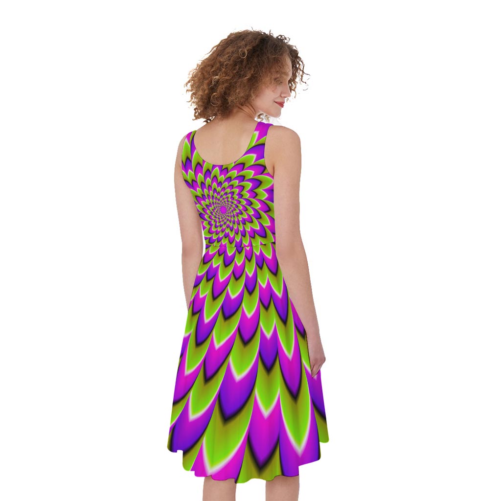 Green Expansion Moving Optical Illusion Women's Sleeveless Dress