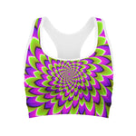 Green Expansion Moving Optical Illusion Women's Sports Bra