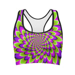 Green Expansion Moving Optical Illusion Women's Sports Bra