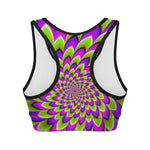 Green Expansion Moving Optical Illusion Women's Sports Bra