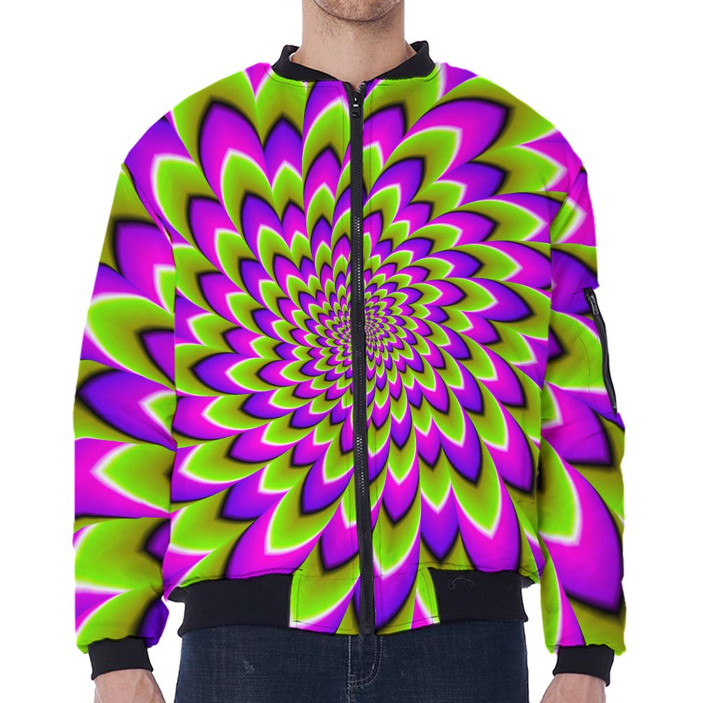 Green Expansion Moving Optical Illusion Zip Sleeve Bomber Jacket