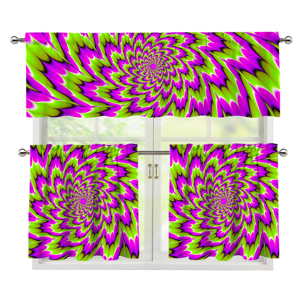 Green Explosion Moving Optical Illusion 3 Piece Kitchen Curtains