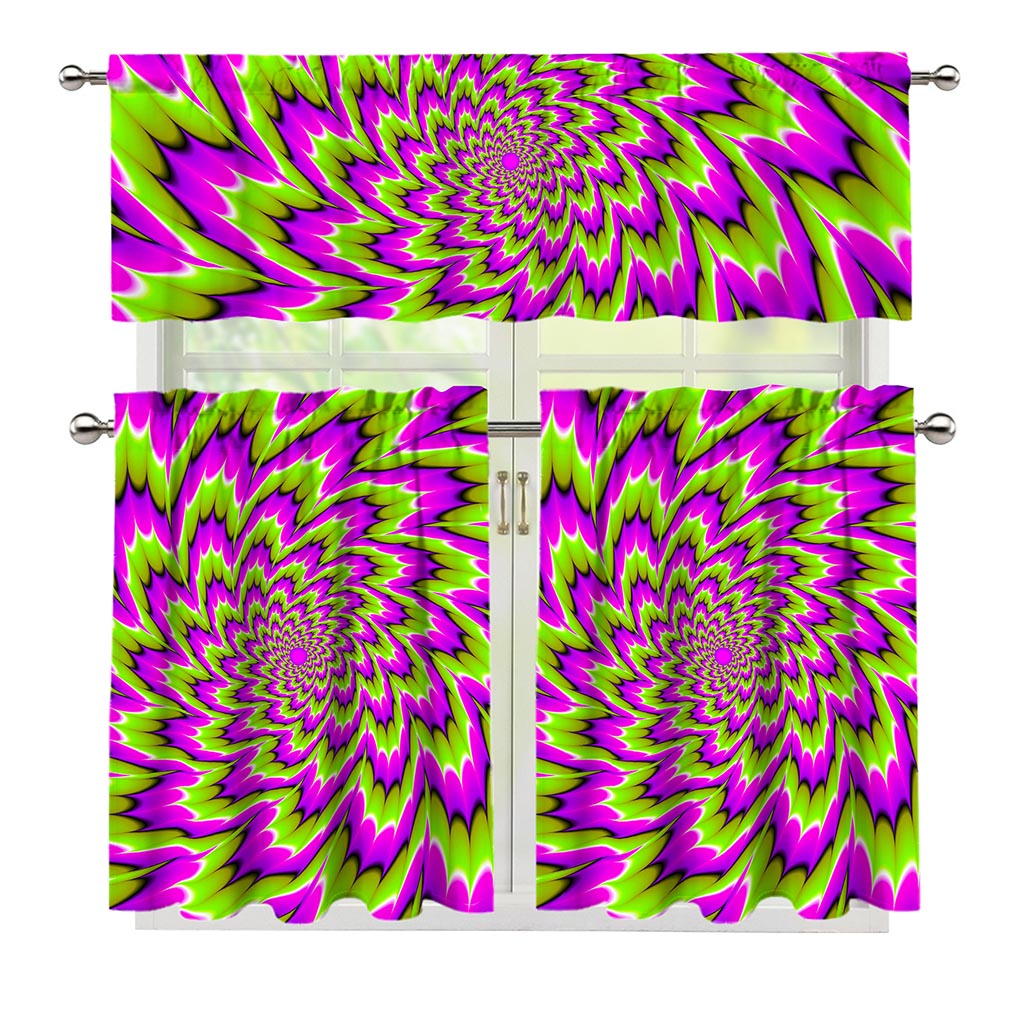 Green Explosion Moving Optical Illusion 3 Piece Kitchen Curtains