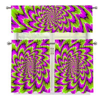 Green Explosion Moving Optical Illusion 3 Piece Kitchen Curtains