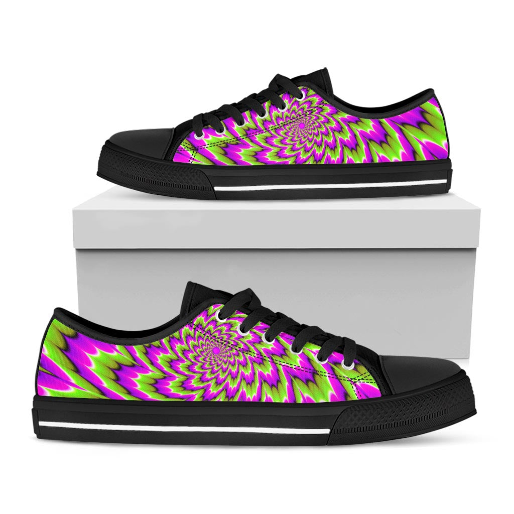 Green Explosion Moving Optical Illusion Black Low Top Sneakers