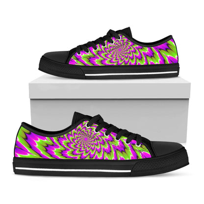 Green Explosion Moving Optical Illusion Black Low Top Sneakers