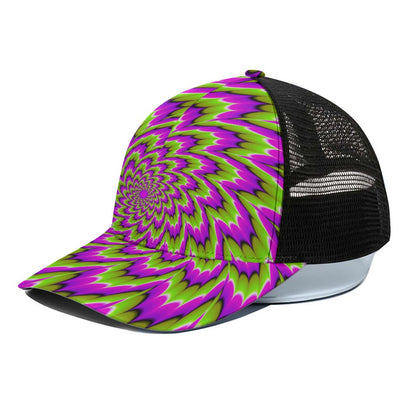 Green Explosion Moving Optical Illusion Black Mesh Trucker Cap