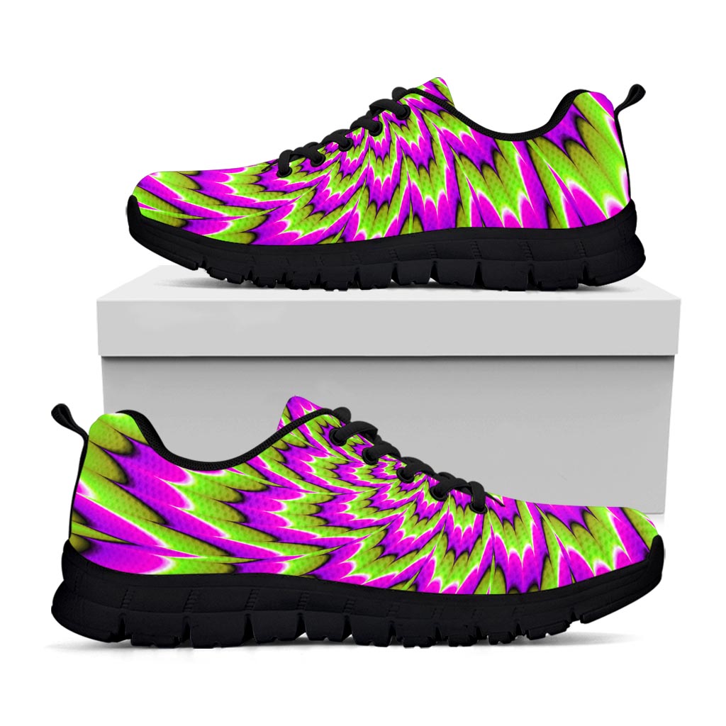 Green Explosion Moving Optical Illusion Black Running Shoes