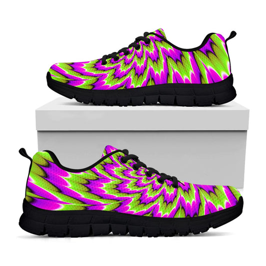 Green Explosion Moving Optical Illusion Black Running Shoes