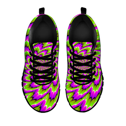 Green Explosion Moving Optical Illusion Black Running Shoes