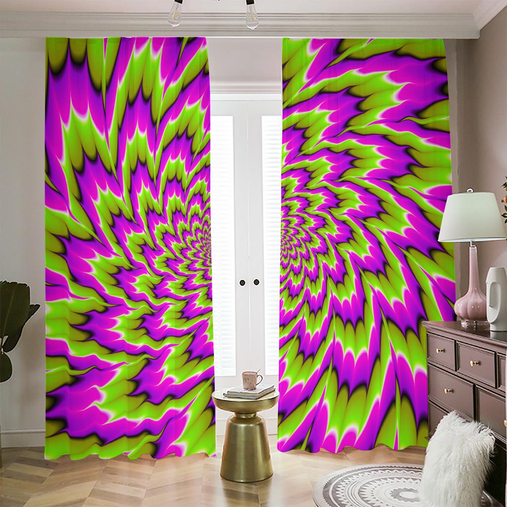 Green Explosion Moving Optical Illusion Blackout Pencil Pleat Curtains