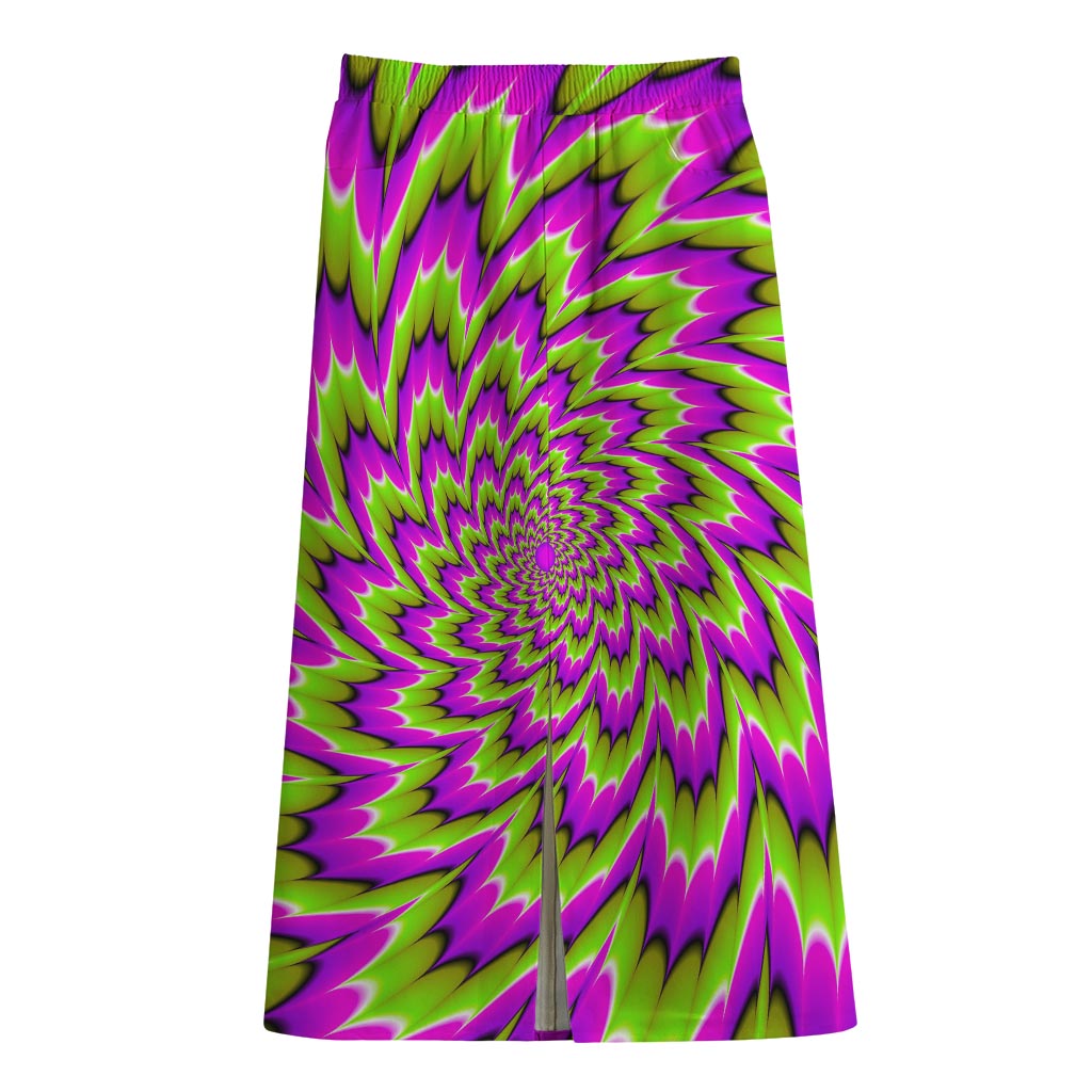 Green Explosion Moving Optical Illusion Cotton Front Slit Maxi Skirt