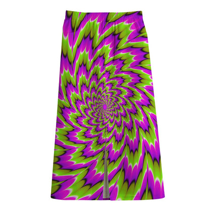 Green Explosion Moving Optical Illusion Cotton Front Slit Maxi Skirt
