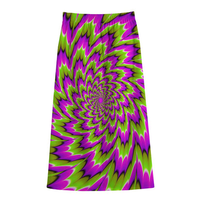 Green Explosion Moving Optical Illusion Cotton Front Slit Maxi Skirt