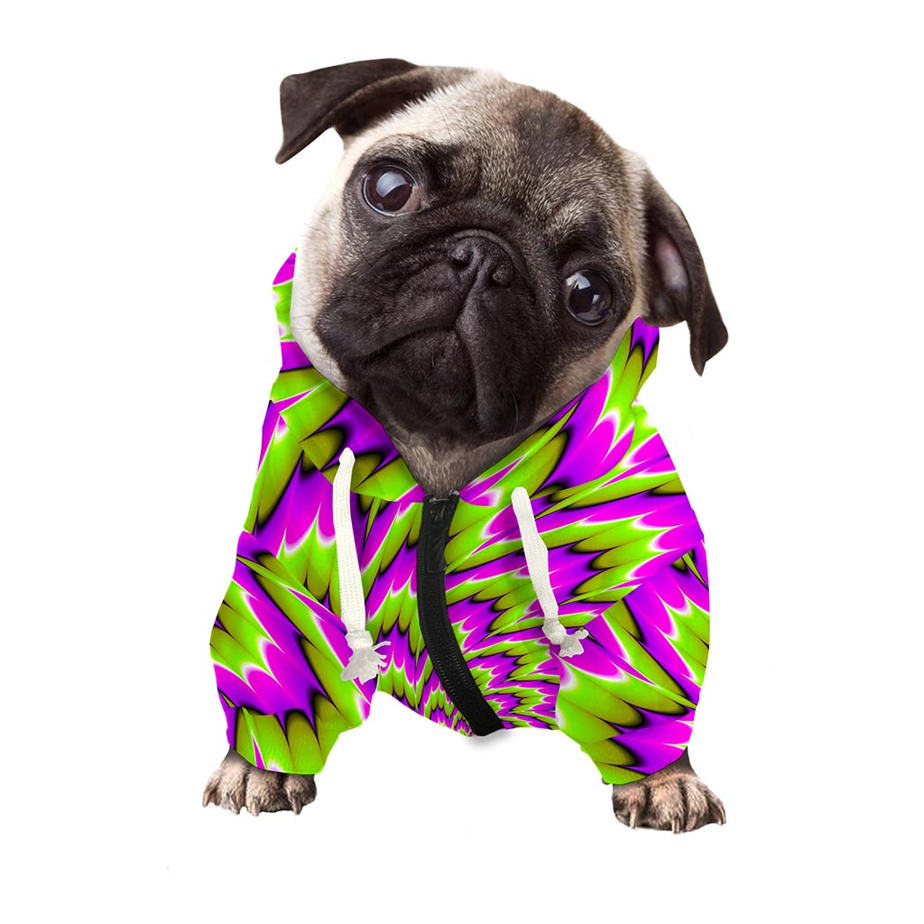 Green Explosion Moving Optical Illusion Dog Zip Up Hoodie