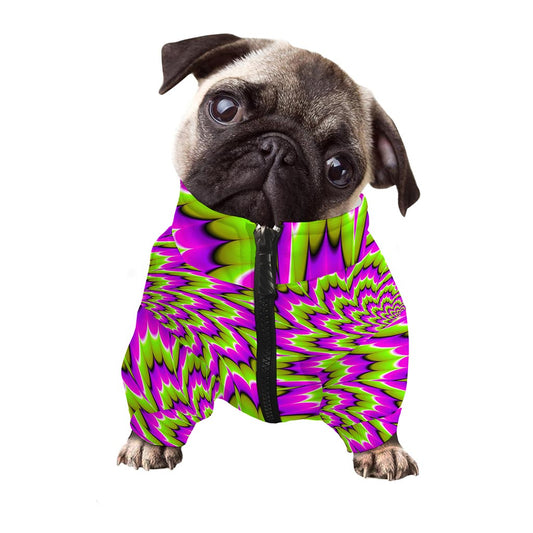 Green Explosion Moving Optical Illusion Dog Zip Up Jacket