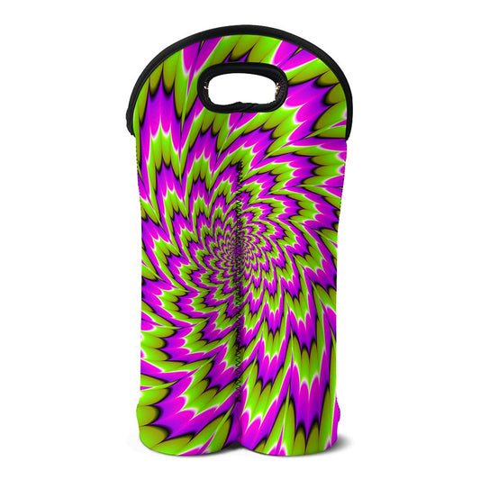 Green Explosion Moving Optical Illusion Double Neoprene Wine Tote