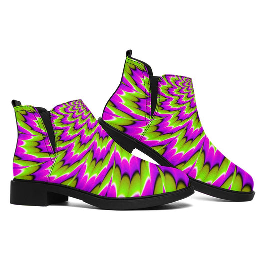 Green Explosion Moving Optical Illusion Flat Ankle Boots