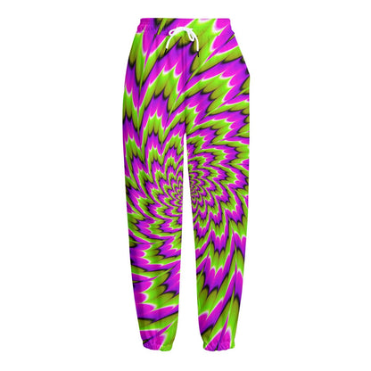 Green Explosion Moving Optical Illusion Fleece Lined Knit Pants